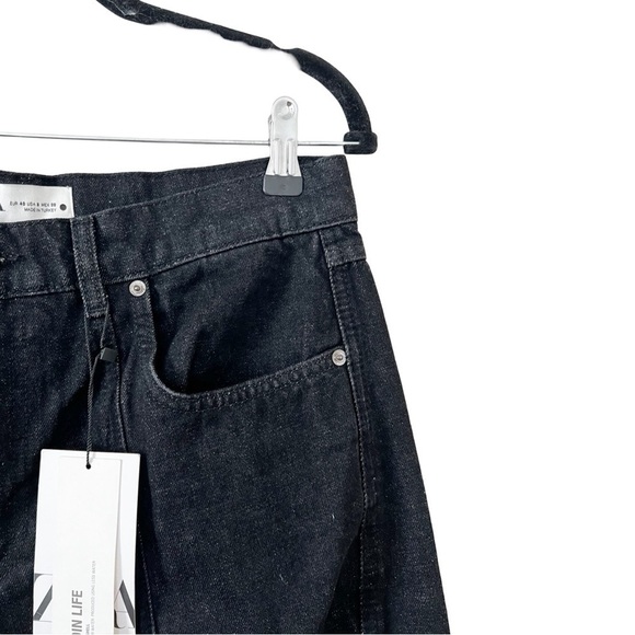 NWT ZARA The Panelled Slim Black Denim Pants Sz 40 - Picture 4 of 7